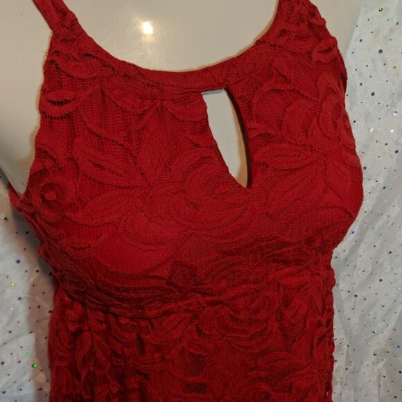 ANN TAYLOR LOFT Red Floral Lace Halter Dress Keyhole XS - Picture 3 of 7